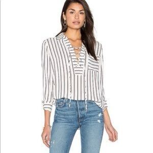 WAYF Stripe Lace Up Blouse